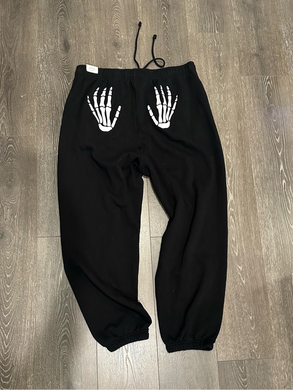 PINK Victoria's Secret Black Sweatpants with White Skeleton Hand Graphics Size L